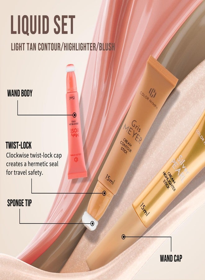 Color Nymph Liquid Makeup Wand Combo, Hydrating Light Tan Contour Glow Liquid Highlighter Pigmented Blush For Cheeks Fine Texture Natural Blend Long Lasting (Light Tan Contour+Blush+Highlighter) - Image 4